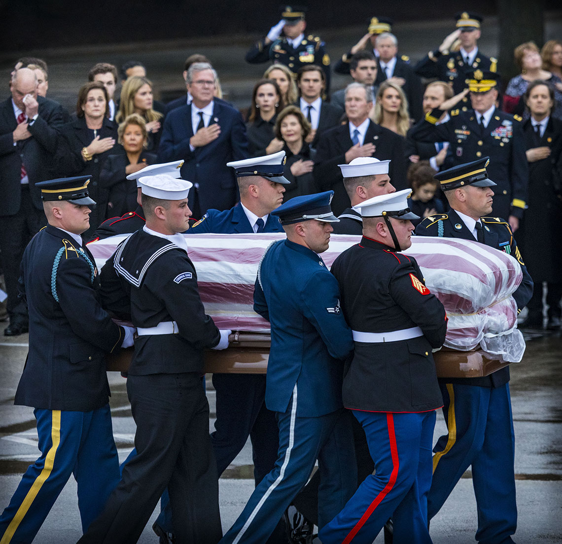 George Bush Casket carried by Honor Guard George H. W. Bush funeral at Texas A&M  by Scott Dobry Pictures photographer in Omaha, Nebraska