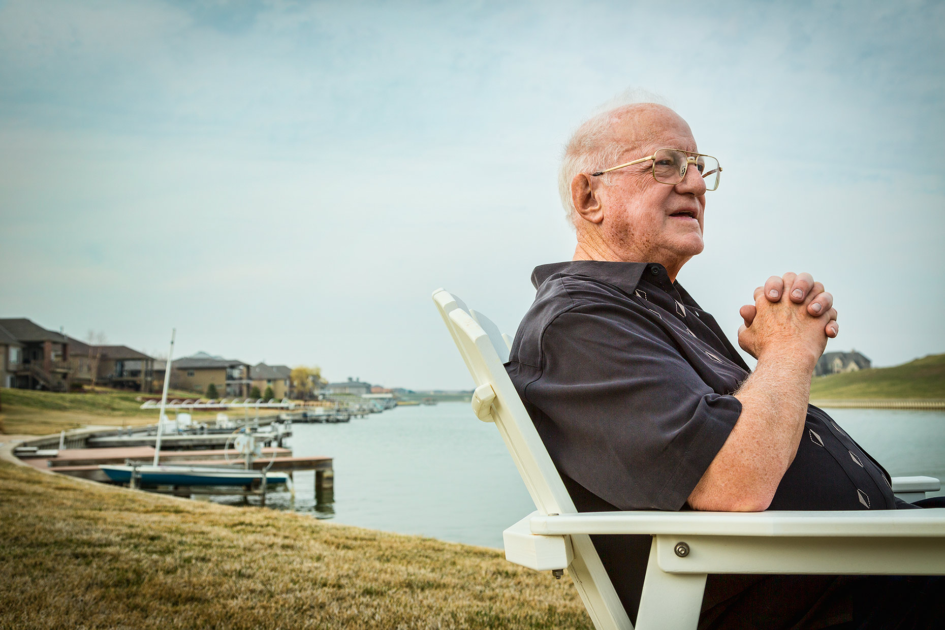 Dr. Bill Fleming, lakeside portrait by Scott Dobry Pictures photographer in Omaha, Nebraska.