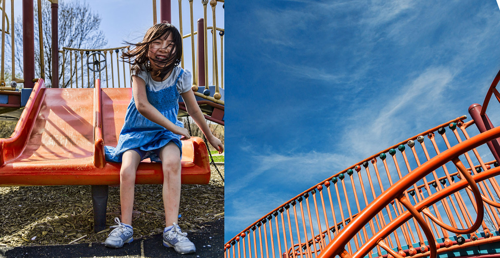 Child playing on playground slide by Scott Dobry Pictures photographer in Omaha, Nebraska