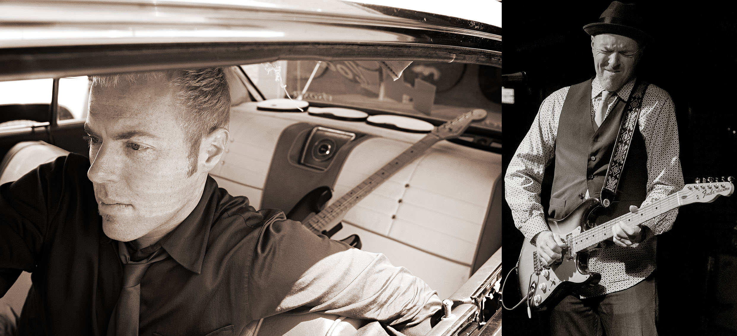Texas Guitar hero Hadden Sayers in classic car and live by Scott Dobry Pictures photographer in Omaha, Nebraska